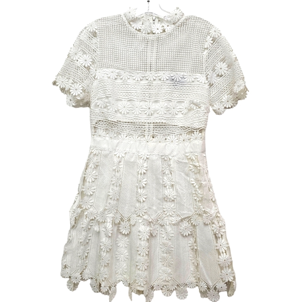 Nwot THE MOON White Lace Shortsleeve Embroidered Daisy's Tiered Dress